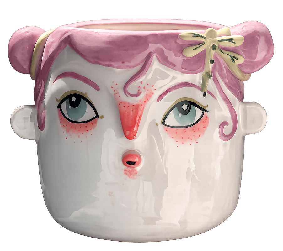Maceta de cerámica con forma de rostro